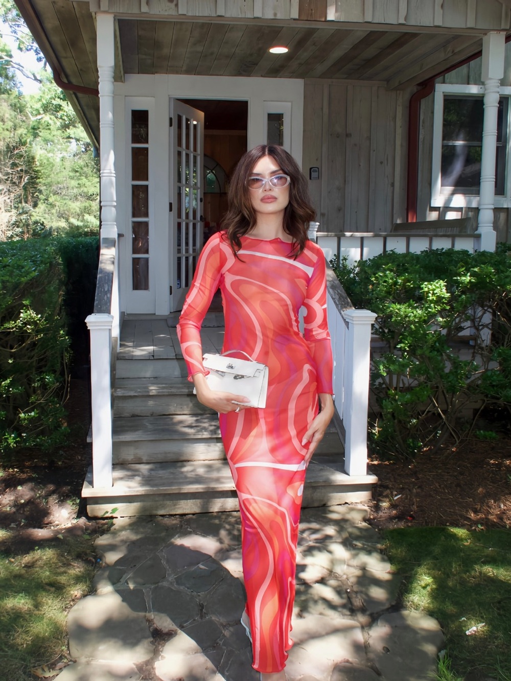 Women’s Long Sleeve Red Swirl Maxi Dress - Unbranded